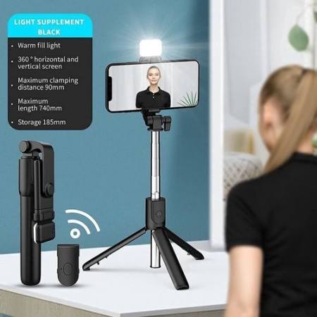 Selfie Stick Foldable Mini Tripod with Fill Light