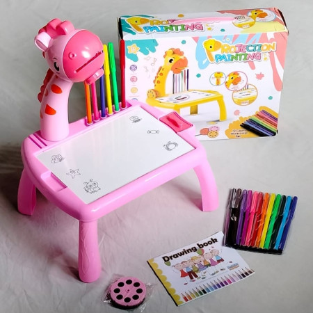 With Free Gift  Kids Drawing Smart Projector Kids Painting Table-Pink