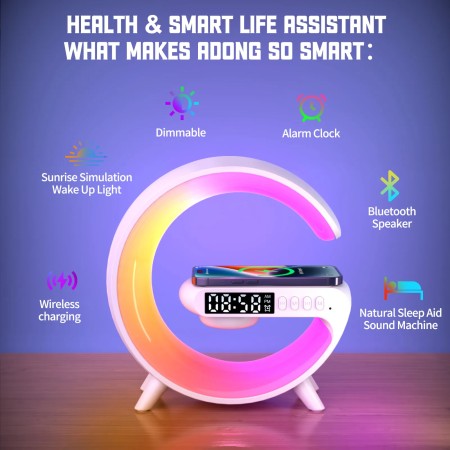 5 IN 1 Smart wireless Charger Table Lamp Bluetooth Speaker Alarm Clock RGB Colorful Atmosphere Lights