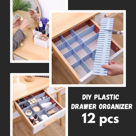 Adjustable Plastic Grid Drawer Organizer Multi-Purpose Drawer Storage Divider Adjustable Cabinet Storage Divider 12 pcs