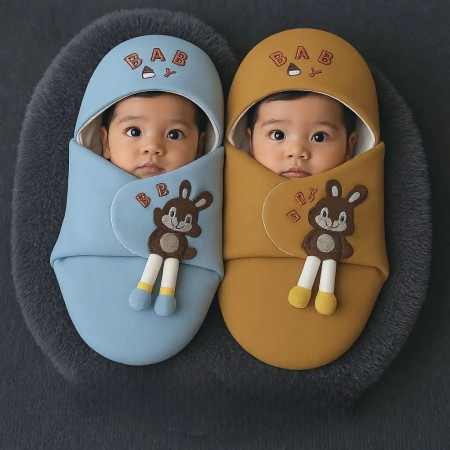 Premium WarmNest Sky & Brown Colour Baby Blanket