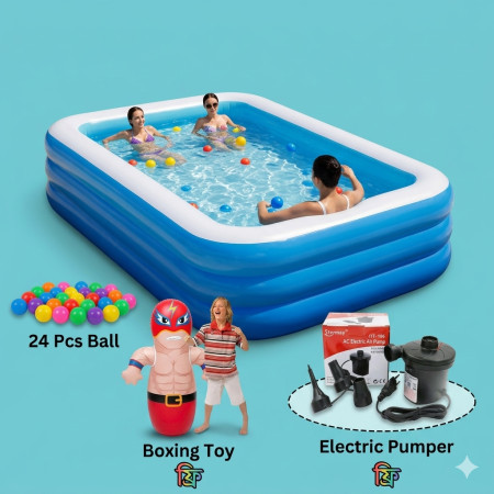 210cm(7ft) Family Size Swimming Pool With Free Electric Pumper and 24 pcs ball and Boxing toy