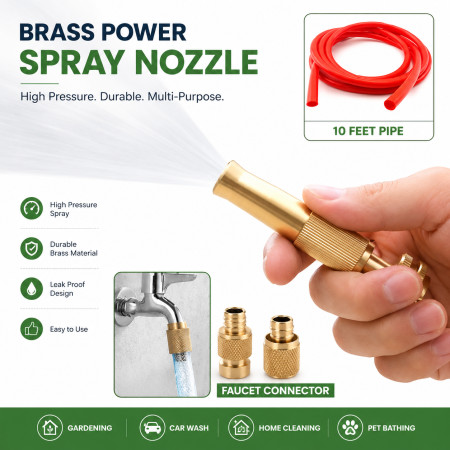 (১০ ফিট পাইপ সহ) Metal  Water Gun Spray Nozzle High Pressure Quick Connector