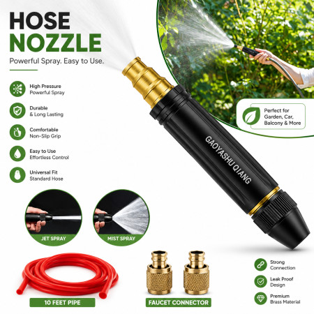 (১০ ফিট পাইপ সহ) Black  High Pressure Bike Car Wash Spray Nozzle