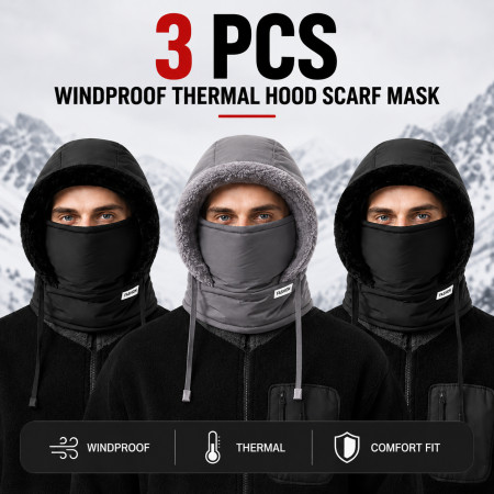 3 pcs Windproof Thermal Hood Scarf Mask